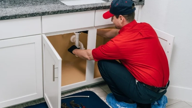 A plumber in a red 